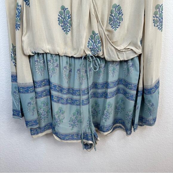 FREE PEOPLE Boho Printed Natural Long Sleeve Janpath Romper Shorts  Women’s Sz M - Picture 8 of 16